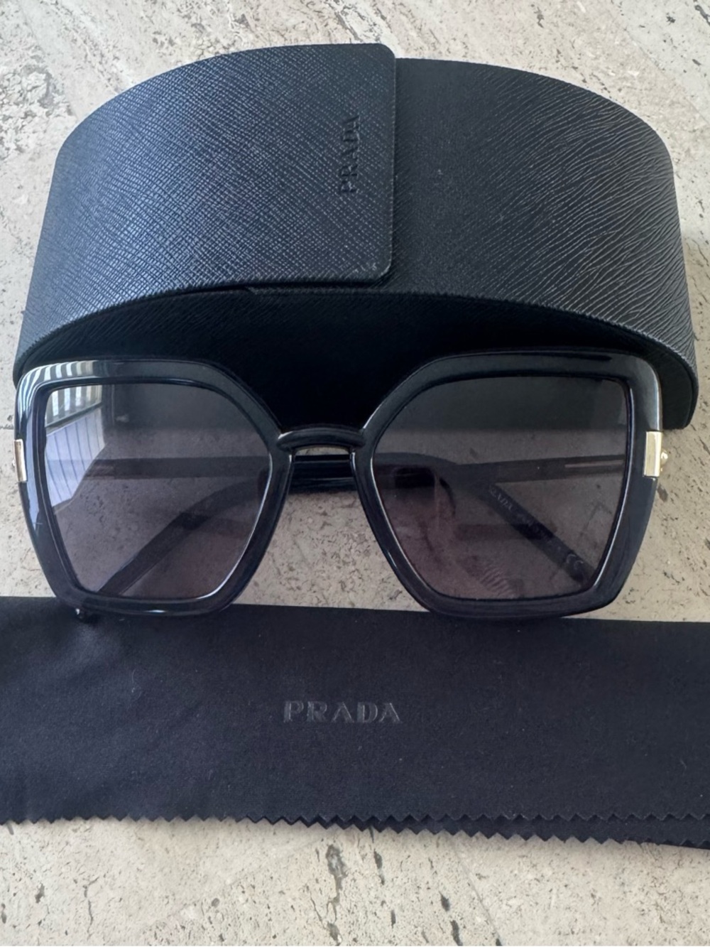 Prada Women's Navy Square Oversized Sunglasses with Gold Accents